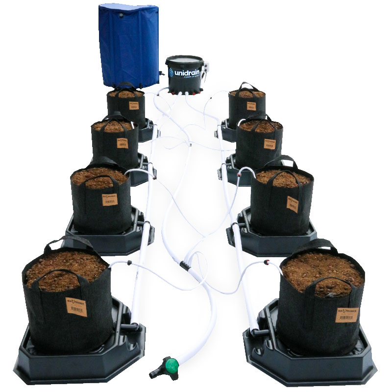 Image of unidrain run to waste dripper system - 8-pot system suggested floor layout