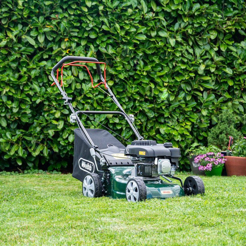 Webb lawnmower on a freshly cut lawn - garden jobs to do in spring