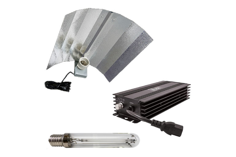 Magnetic grow light kit with a magnetic ballast, HID bulb and reflector.
